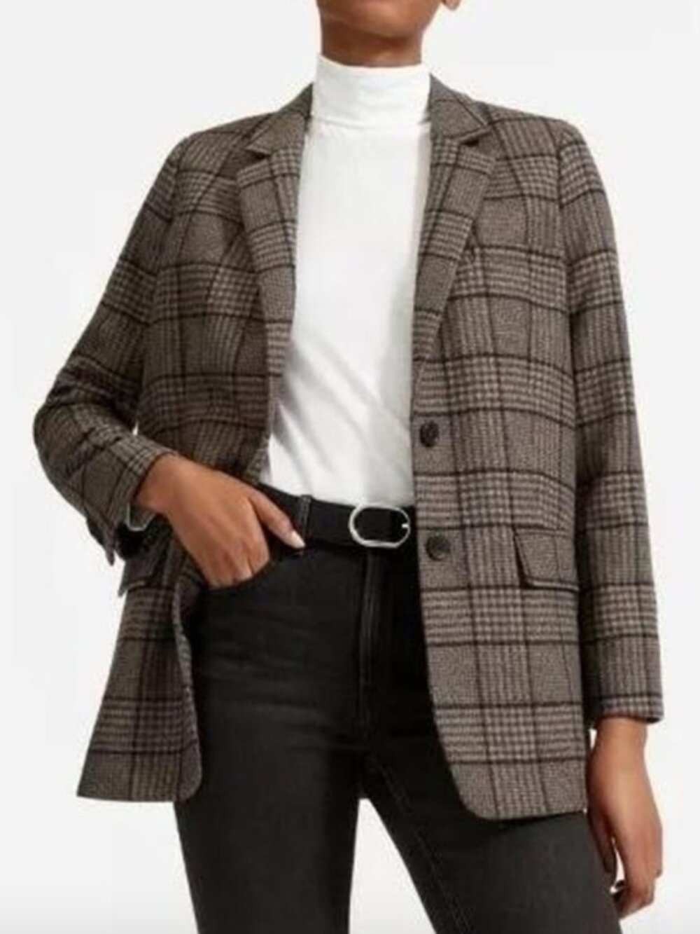 Everlane Oversized Wool Plaid Brown Blazer Coat 0